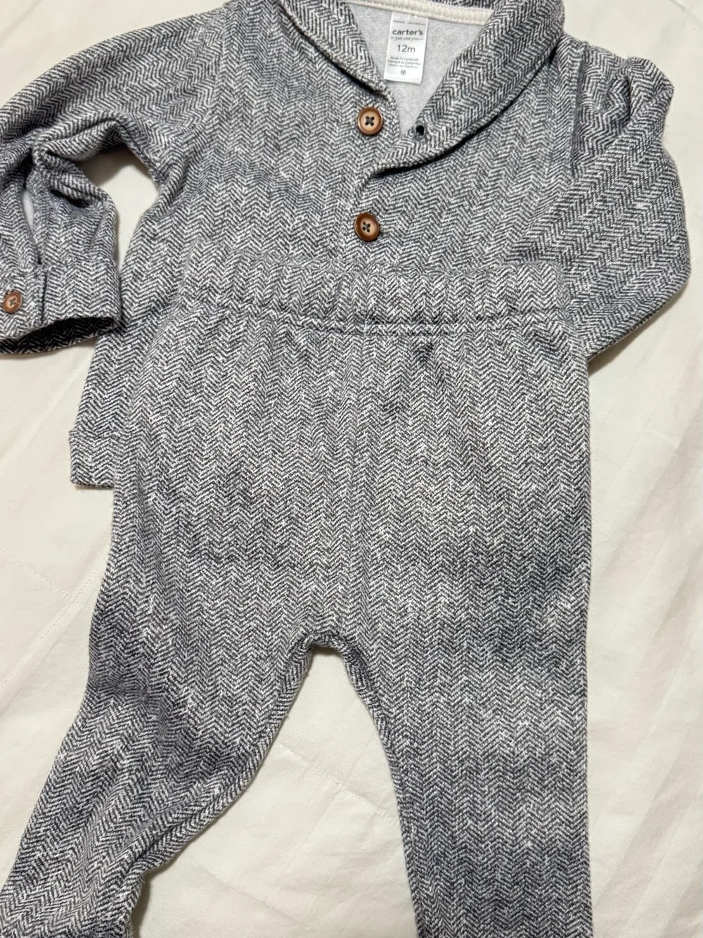 Carter's Gray Herringbone Knit Baby Cardigan
